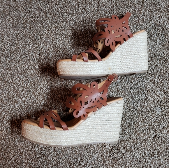 Cherish Tan Laser Espadrille Platform Wedge Sandal - Picture 8 of 11